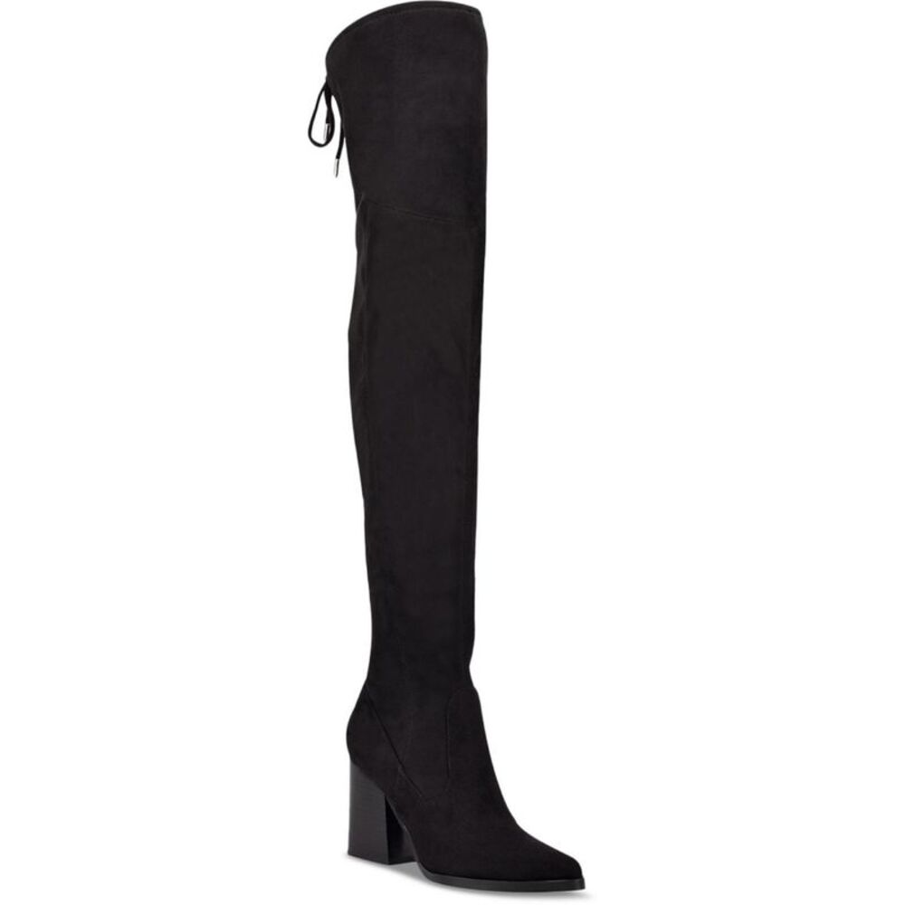 MARC FISHER Womens Black Tie Octavie Pointed Toe Block Heel Leather Boots 5.5 M